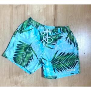 Handsome Me Tropical Palm Print Shorts Mens 32 Green Blue